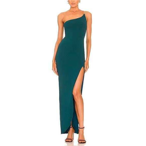 Nookie 'Estella' Green One Shoulder Ponte Gown Size S - Picture 1 of 5